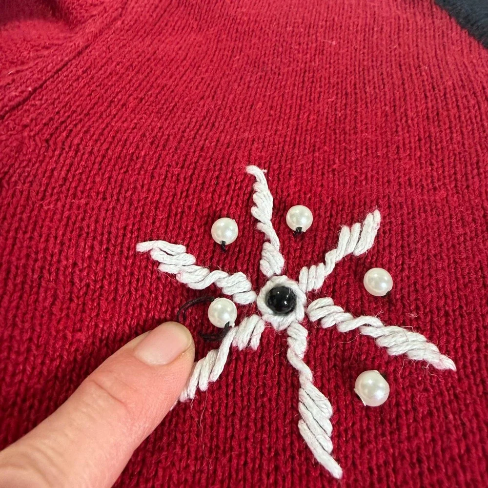 Timberlea Vintage Christmas Snowman Cardigan Sweater XL Red Ramie Cotton Knit